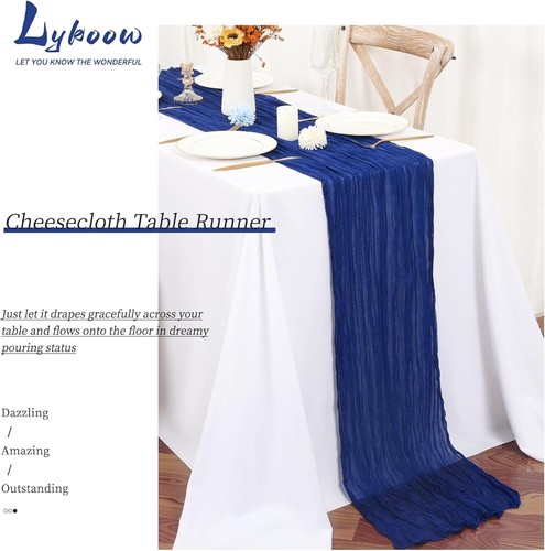 Fade-Resistant Royal Blue Cheesecloth Table Runner Set - 15 Pieces, 120 Inches - Picture 7 of 9