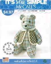 18" Memory Teddy Bear with Vest Sewing Pattern  McCalls It's Sew Simple L9547 FF