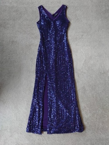 Quiz Purple Sequin Long Evening Dress 14 Formal Cruise Party Cocktail Deco - Picture 12 of 19