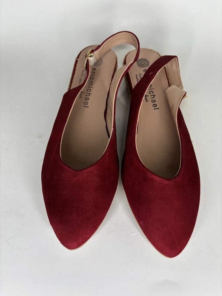 Eric Michael Sandals Sling Back Women Size 40 US 9 Red Suede Buckle - Image 2 of 4