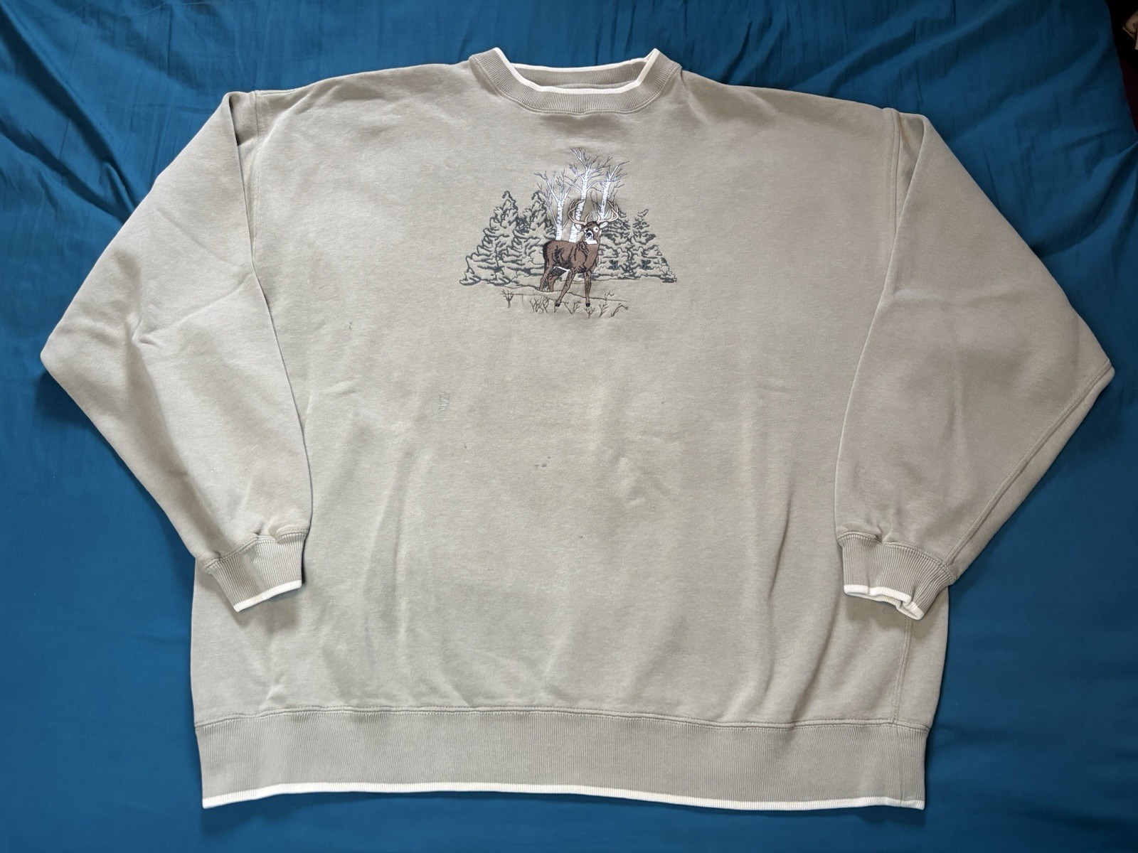 Shenandoah Sweater Mens XXL 2XL Beige Buck Deer Nature Vintage Crewneck Pullover
