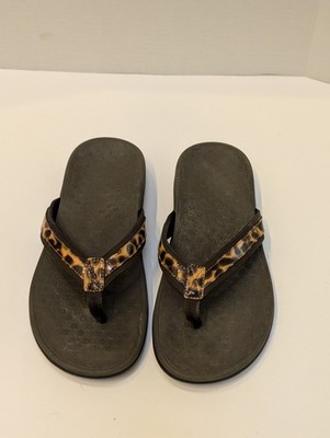 Vionic Women's 11 Tide II Brown Animal Print Flip Flops Sandals Arch Support 