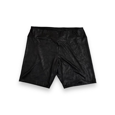 Ava & Viv Women's Plus Bike Shorts Black High Rise Liquid Shine Sharkskin 2X