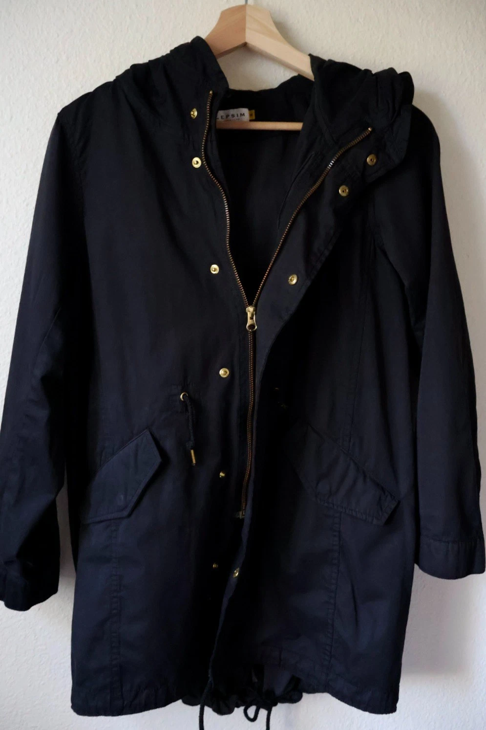 LEPSIM Black Hooded Anorak Parka Jacket Women’s Gold Hardware (Size M)