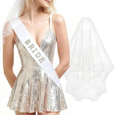 2Pcs Bride to Be Bridal Veil, Bachelorette Party Decor, VeilPearl Sash, Brida...