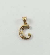14K yellow gold ladies 1/2" initial "C" charm pendant w/ diamonds NEW .4g