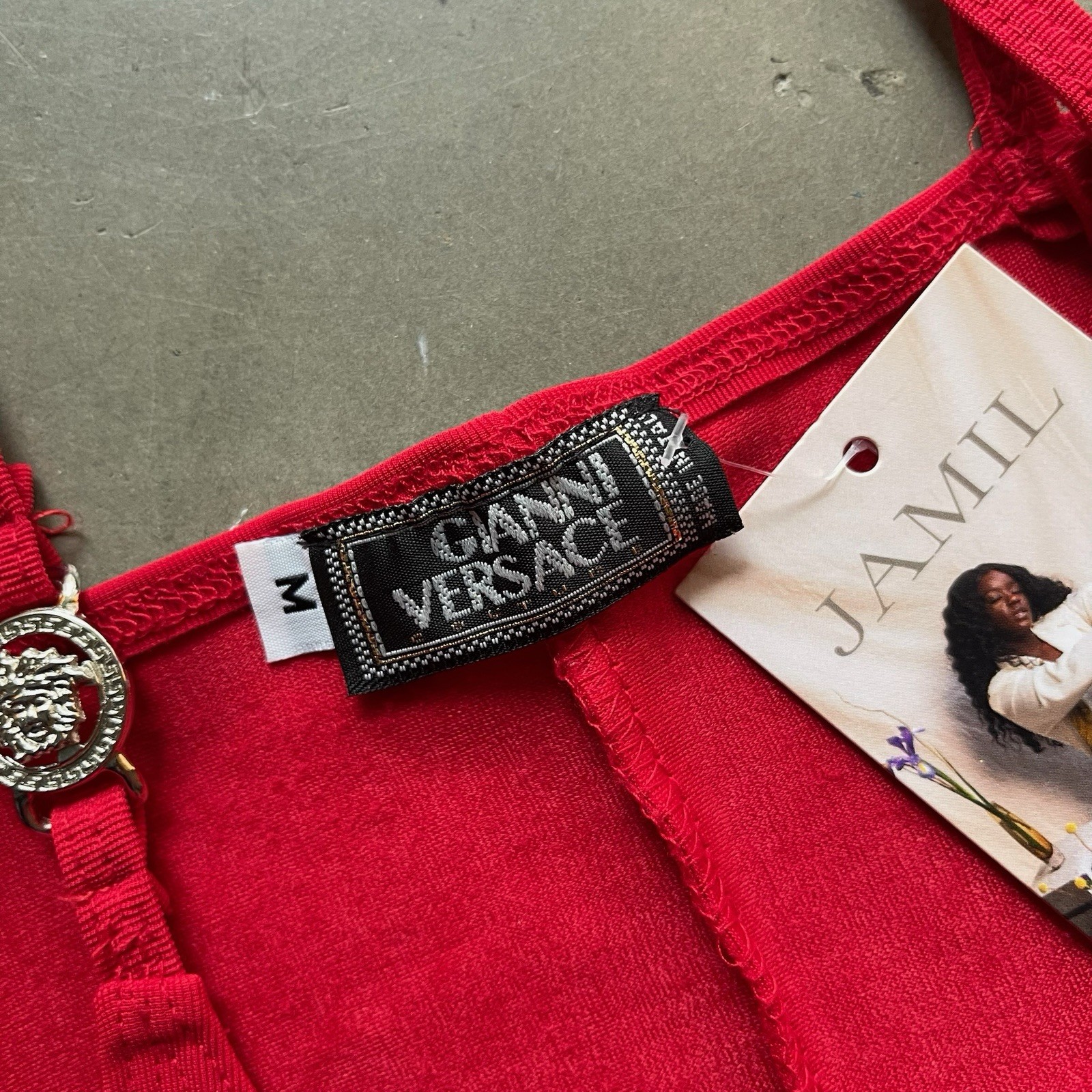 Gianni Versace Red Maxi Dress Strappy Sleeveless Logo Silver Medusa Accent M thumbnail 12