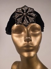 1950  S VELVET HAT HEADBAND W RHINESTONE STAR TRIMMED FRONT