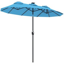Light Blue Double-Sided Umbrella 9.7ft w/ 36 Solar LEDs, 45  Tilt, Crank