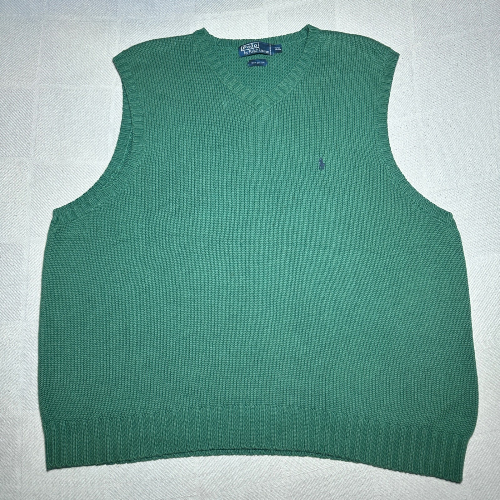 Polo Ralph Lauren, Polo Ralph Lauren Sweater Vest Mens 2XL V-Neck Cotton Knit Green Vintage 90s