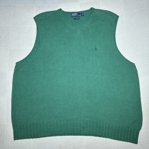 Polo Ralph Lauren, Polo Ralph Lauren Sweater Vest Mens 2XL V-Neck Cotton Knit Green Vintage 90s