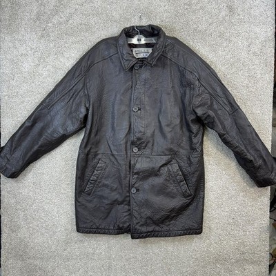 Pelle Studio Wilsons Leather Men XL Brown Leather Car Coat Jacket Long Zip Front