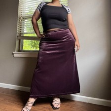 Vintage Y2K 90s Velvet Skirt Size 18 Purple Long Grunge Whimsigoth Witchy Boho