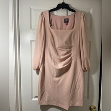 Vince Camuto square neck ruched chiffon sleeve dress in pink
