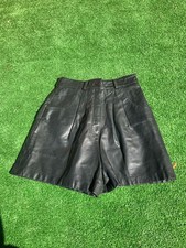 Vintage Boutique Europa Black High Waisted Pleated Genuine Leather Shorts Size 4