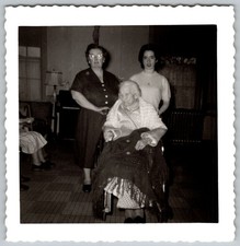Vtg B&W Snapshot Three Generations Family Women Elderly Lady Wheelchair Late