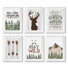 6 Woodland Nursery Wall Decor - Reversible Unframed Baby Boy Nursery Decor, H...