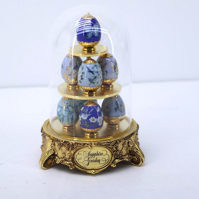 Sapphire Garden House Of Faberge Hand Painted 8 Mini Eggs Franklin Mint Limited
