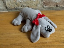 Vintage 1985 Tonka Pound Puppies 8" Newborns - Gray plushie dog with red bow