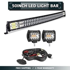 50Inch Curved LED Light Bar 288W Spot Flood Combo 2Pcs 4Inch Fog Lamp Wiring Kit