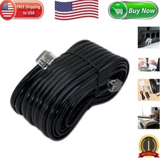 Durable 50ft Telephone Extension Cord with Inline Coupler - Black RJ11 Cable