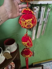 Chinese New Year Red Gold Fabric Hanging Lantern Decorations, Chinese Theme
