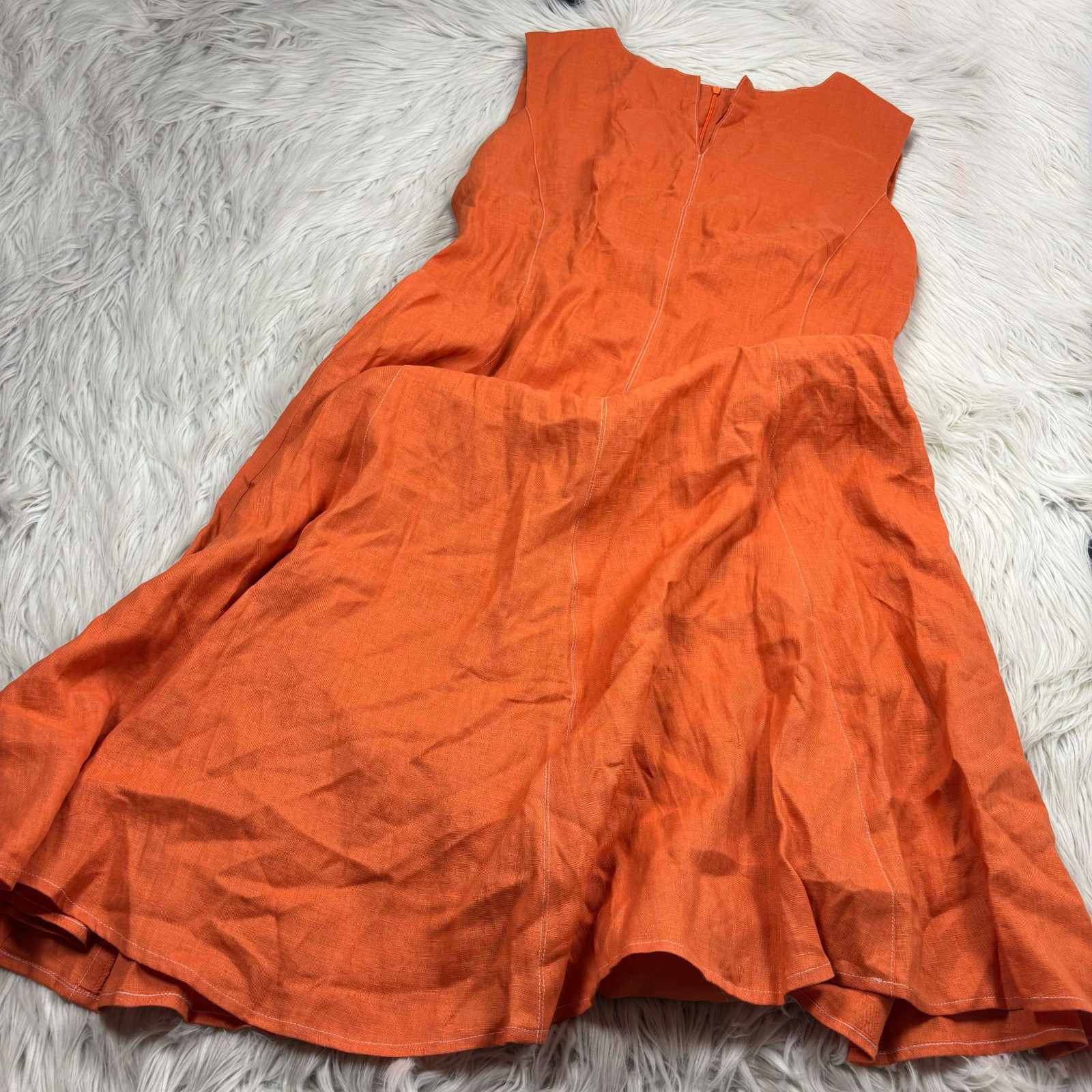Yaly Couture Women's L Orange Linen Midi Dress Sleeveless Boho Resort Vacation