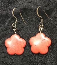 Red Howlite Charm Flower Drop Earrings