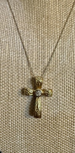 "Hermoso collar colgante cruz ornamentada de oro de 14 quilates con diamantes de 5 piezas 2,8 gramos 16""" - Imagen 2 de 19