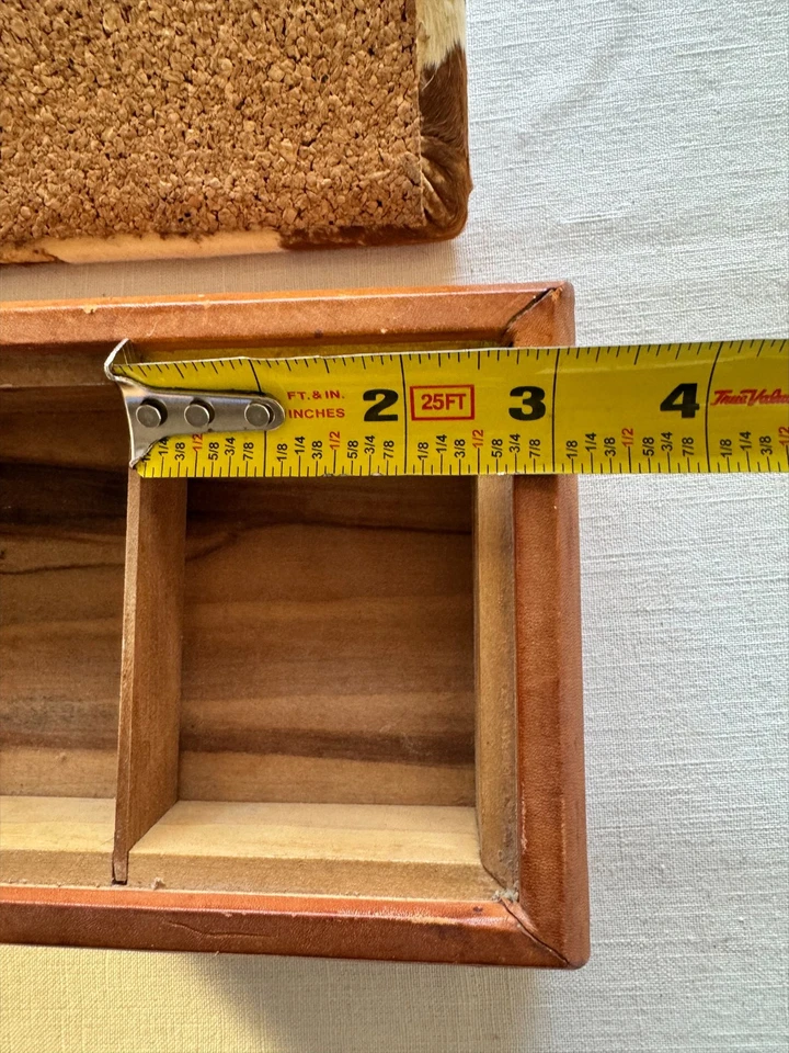 Genuine Cowhide Wooden Compartment Box – Rustic Western Organizer With Dividers - Image 3 of 4