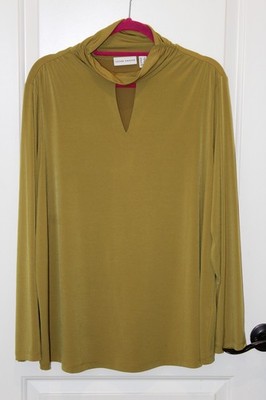 Susan Graver 1X Liquid Knit Long-Sleeve Mock- Neck Top w/ Keyhole