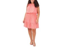 Vince Camuto Womens Plus 1X Elastic Waist Halter Neck Ruffle Hem Dress Coral