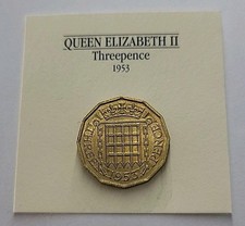 1953 United Kingdom Queen Elizabeth II Three Pence Threepence 3d Coin