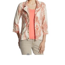Chico  s Women  s Linen Abstract Print Jacket Beige Peach Size 2 Large