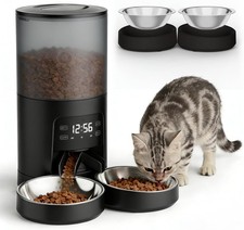 6L Automatic Cat Feeder for 2 Cat Timed Cat Food Dispenser with 2 Stainless Bowl