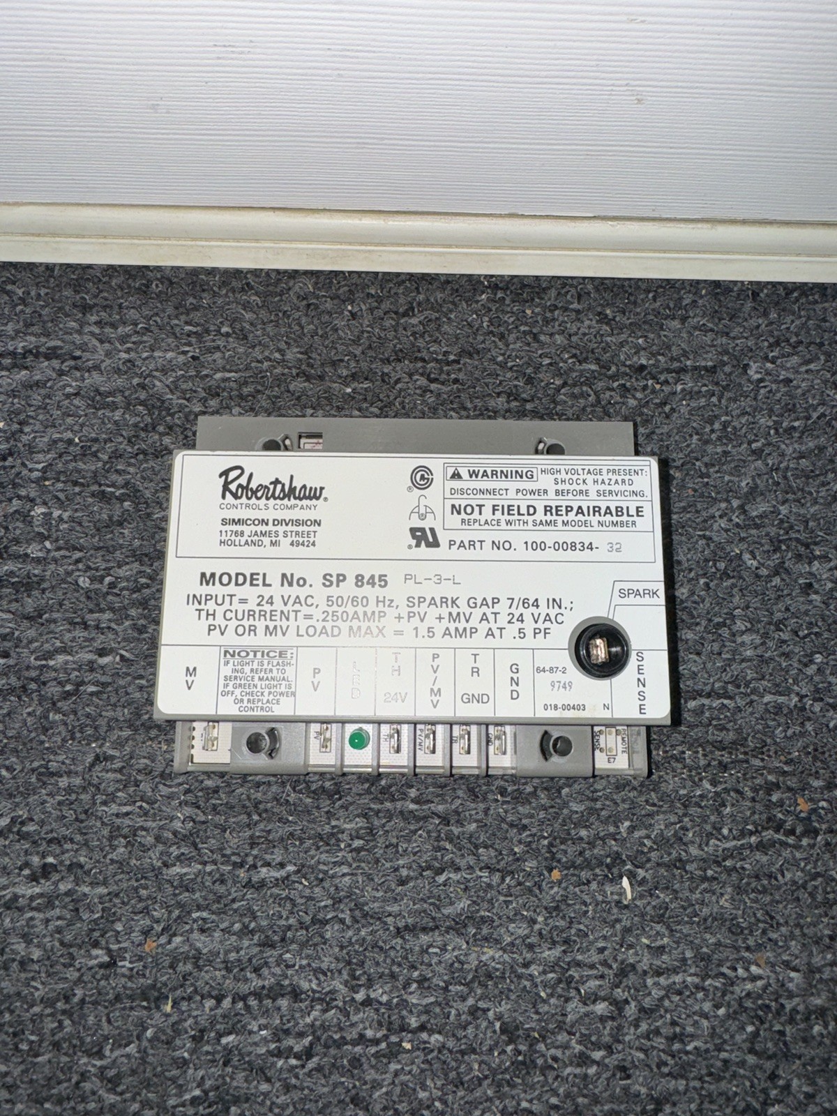 Robertshaw 780-845 Ignition Module Intermittent Pilot 24V SP845 PL-3-L