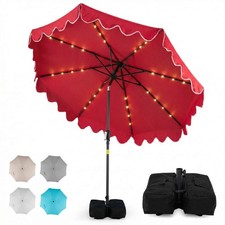 9 FT Outdoor Patio Umbrella w/32 Solar LED Lights Weighted Base, Sandbags