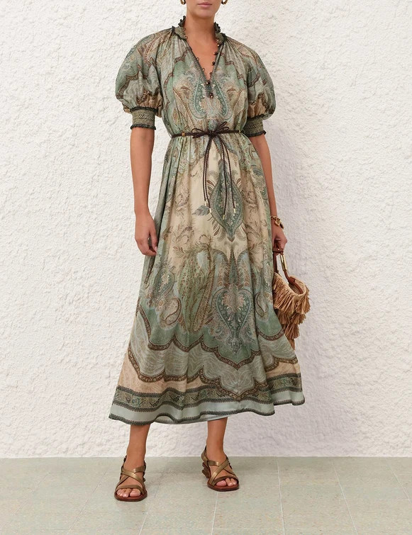 ZIMMERMANN WANDERLUST Billow Silk Belted Dress Size 1 Resort 2026 Collection