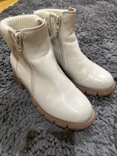 Girls Size 3 Ankle Ivory Boots Side Zip 1.5  Lug Heel 9.75  Heel 2 Toe Orig 45