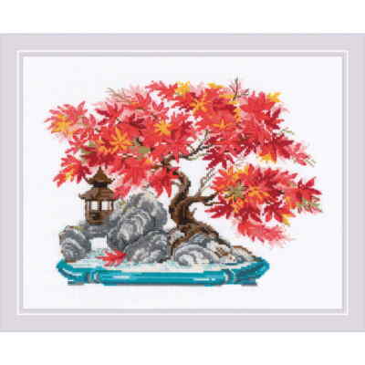 Riolis Kreuzstich Set ''Herbst Bonsai'', Zählmuster, 30x24cm