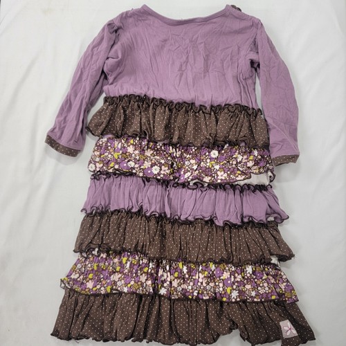 Loves Me Not Girl's 3/4 Sleeve Ruffle Layered Dress Size 10 Purple Brown Floral - Picture 5 of 7