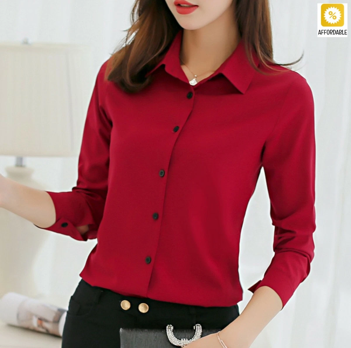 Masculinidad longitud De alguna manera Blusa Solapa De Mangas Largas Para Mujer Camisa De Trabajo Oficina Elegante  Moda | eBay