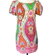 Farm Rio Brazil Puff Sleeve pink green floral printed mini dress size small S