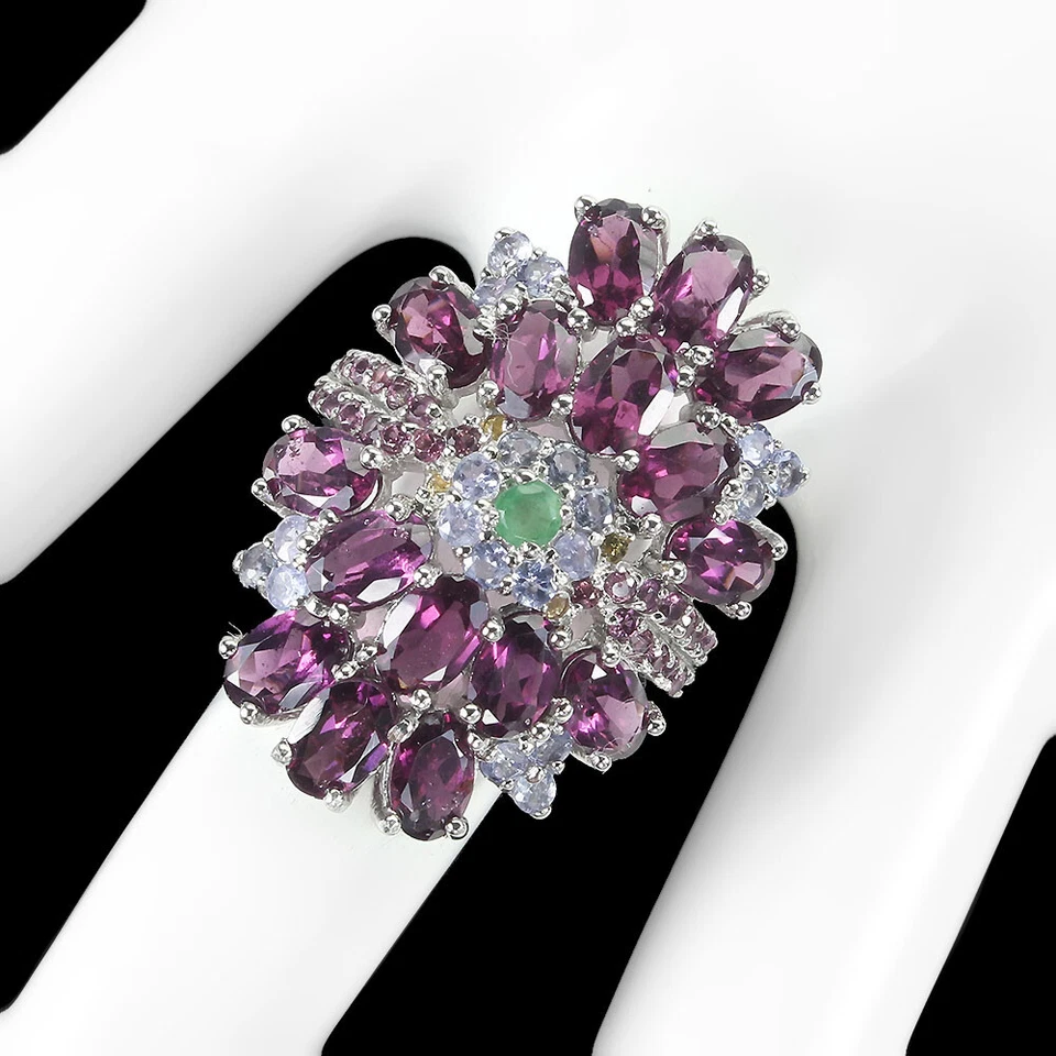 Anillo de plata de ley 925 rodolita esmeralda zafiro tanzanita piedras preciosas joyería 9 Foto 2 de 4