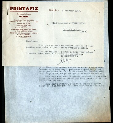 ROANNE (42) PORZELLAN STEINGUT KERAMIK / HAUSHALTSKUNST ''PRINTAFIX'' 1948