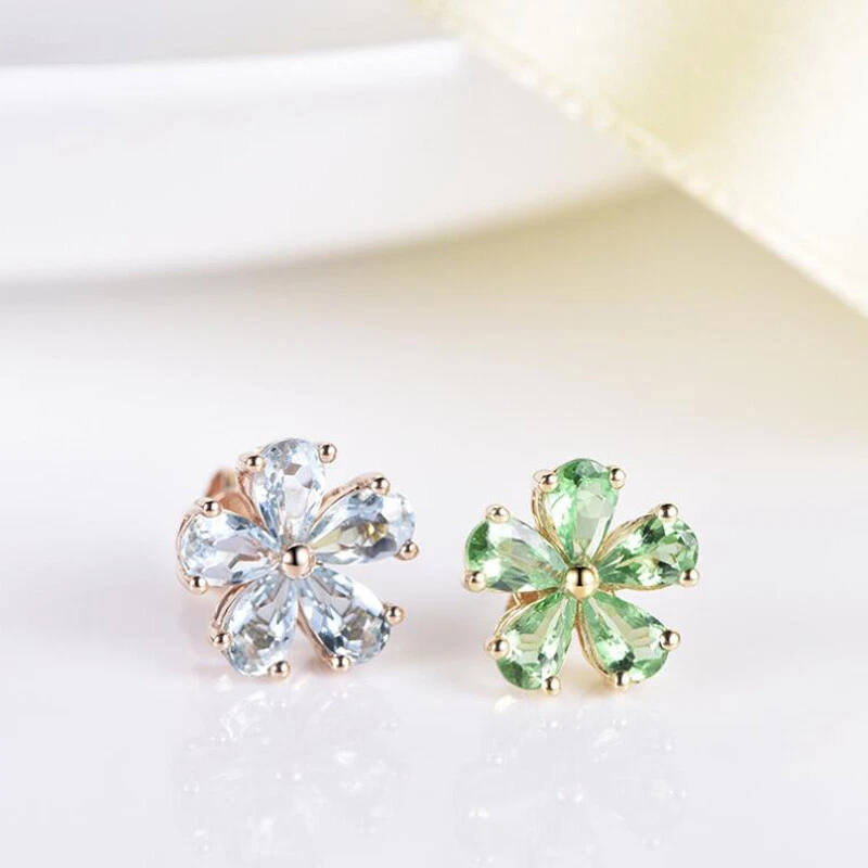 Juego de 4 pares de aretes de gancho de plata de oro rosa con peridoto amatista arco iris flor Foto 4 de 4
