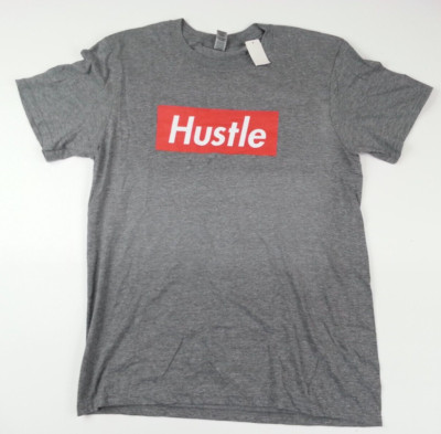 NEW NWT Hustle Young Men Size Medium Grey Hard working T Shirt