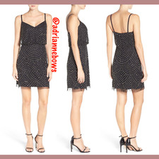 NEW Adrianna Papell Art Deco Sequin Blouson Dress in Black Mercury SZ 10 N876