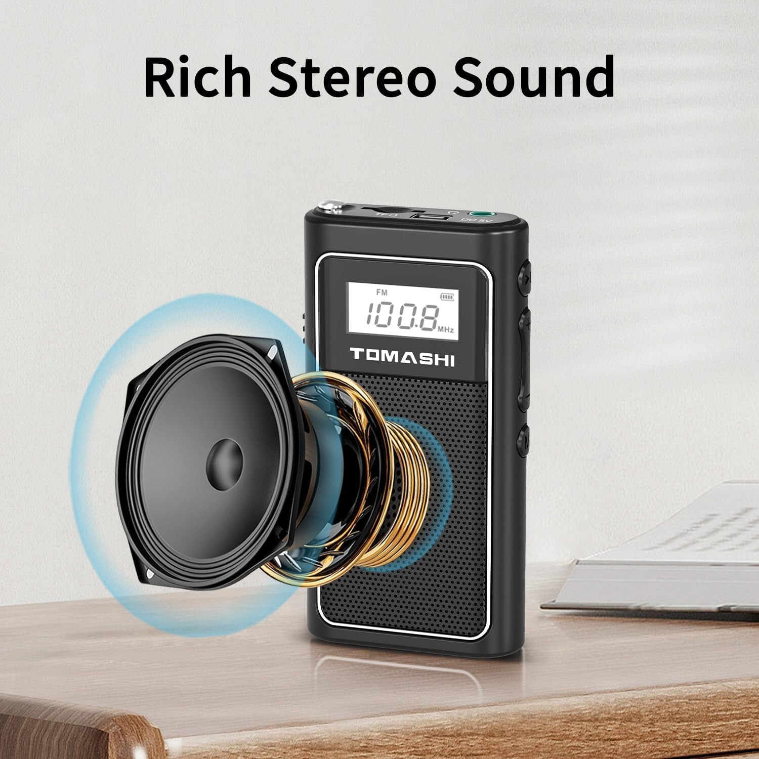 TOMASHI Tiny Portable FM Radio with USB Charging, Pocket Radio with Micro SD 