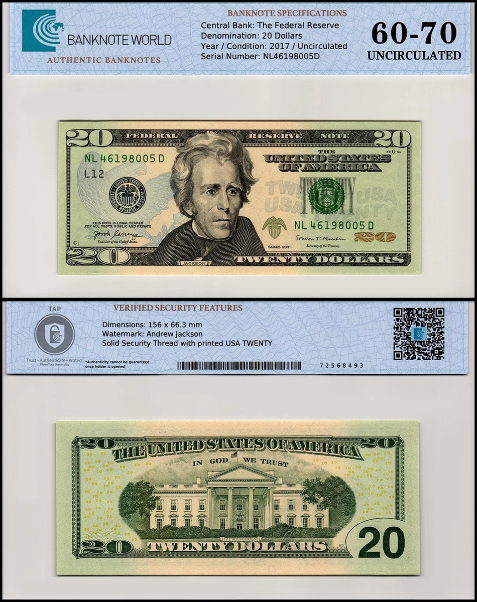 United States of America USA 20 Dollars 2017 P 546 UNC Authenticated